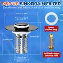 Bathroom Sink Drain Strainer (2Pack), Stainless Steel Pop-up Strainer Basket Hair Catcher with Removable Basket, Brass Bullet Core, Universal Fit 1.1-2.36 Inch