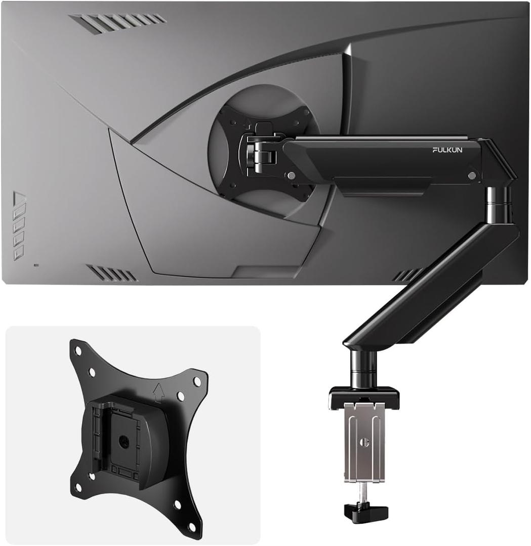 Single Monitor Mount Stand - Full Motion Articulating Arm with Gas Spring,17-32 inch Computer Screen Mount, VESA 75x75/100x100, Clamp/Grommet Base, Adjustable Stand & Tilt & Swivel(Black)