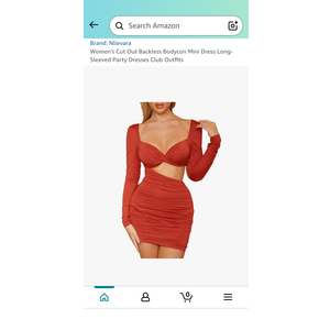 Women's Cut Out Backless Bodycon Mini Dress Long-Sleeved Party Dresses Club Outfits, Large, Brown 