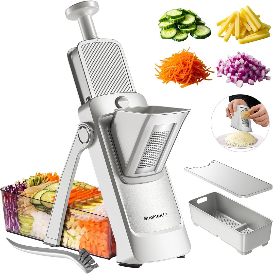 SUPMAKIN Safe Mandoline Slicer, Adjustable Vegetable Food Slicer and Chopper, Potato Fries Fry Cutter, Veggie Salad Chopper, New Kitchen Chopping Artifact Gifts 2026 (SliverGray)