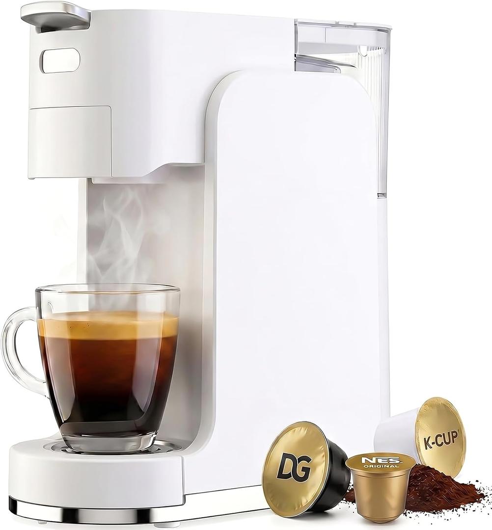 Single-Serve Coffee Maker, 4 in 1 Hot and Iced Coffee Machine, 20-Bar Espresso Coffee Maker for Ground Coffee, K-Cup Pod, NES Original and DG Pod, Customizable Brew Volume, Heats up in 3 seconds
