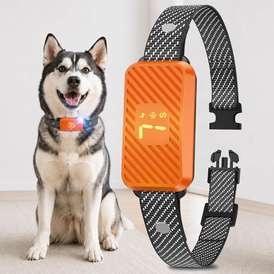 Dog Bark Collar for Large Medium Small Dogs, Effective NoBark Collar, Smart Barking Collar, Rechargeable Bark Collar with 7 Sensitivity, 3 Modes, Waterproof, Neon Orange
