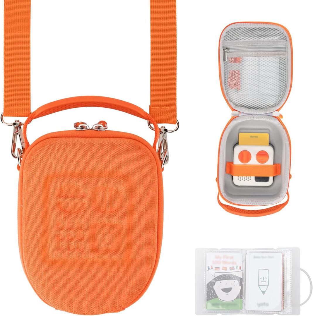 PROfezzion Travel Case for Yoto Mini, Hard Shell Carrying Case with Zipper & Adjustable Shoulder Strap, Holds Yoto Mini and Up to 12 Audiobook Cards - Orange