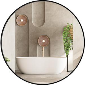 Sweetcrispy 24in Round Bathroom Mirrors for Wall, Bathroom Mirrors for Over Sink, Wall Decor for Bathroom, Entryway, Bedroom, Vanity, Classical Black