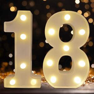 Led Light Up Numbers, 18th Birthday Decorations, Marquee Numbers Lights, Battery Powered Light Up Sign for Sweet 18 Decor Party (White)