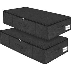 punemi Under Bed Storage Container, 2 Pack Underbed Storage Bags With Lid, Foldable Sturdy Clothes Storage Organizer W/ 3 Handles, Ultra Thick Fabric Blanket Shoe Storage Box, 30x15x6.7inch, Black