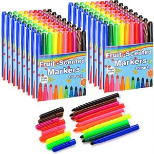 16 Pack Fruit Scented Washable Markers Bulk, 160 Count 5.2 Inch Coloring Markers, 10 Colors Art Supplies Birthday Gifts Must Haves and Reward