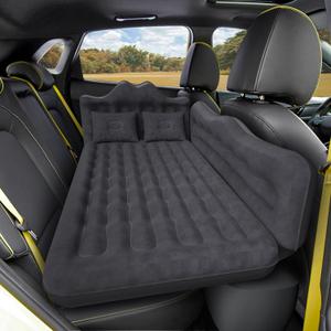 Back Seat Car Air Mattress: Inflatable SUV Car Camping Bed for Truck Van, Thickened Double-Sided Flocking Travel Car Sleeping Pad with Air Pump 2 Pillows (Black)