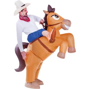 Spooktacular Creations Halloween Inflatable Costume, Riding a Horse Suit, Cowboy Suit with a Hat, Air Blow Up Deluxe Halloween Outfit, Cowboy Ride On Horse Costume - Adult Size