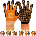 Work Gloves MicroFoam Nitrile Coated-6 Pairs,Endurance Seamless Knit Nylon,Dots on palm,Tacky Dot Grip Gloves,Orange