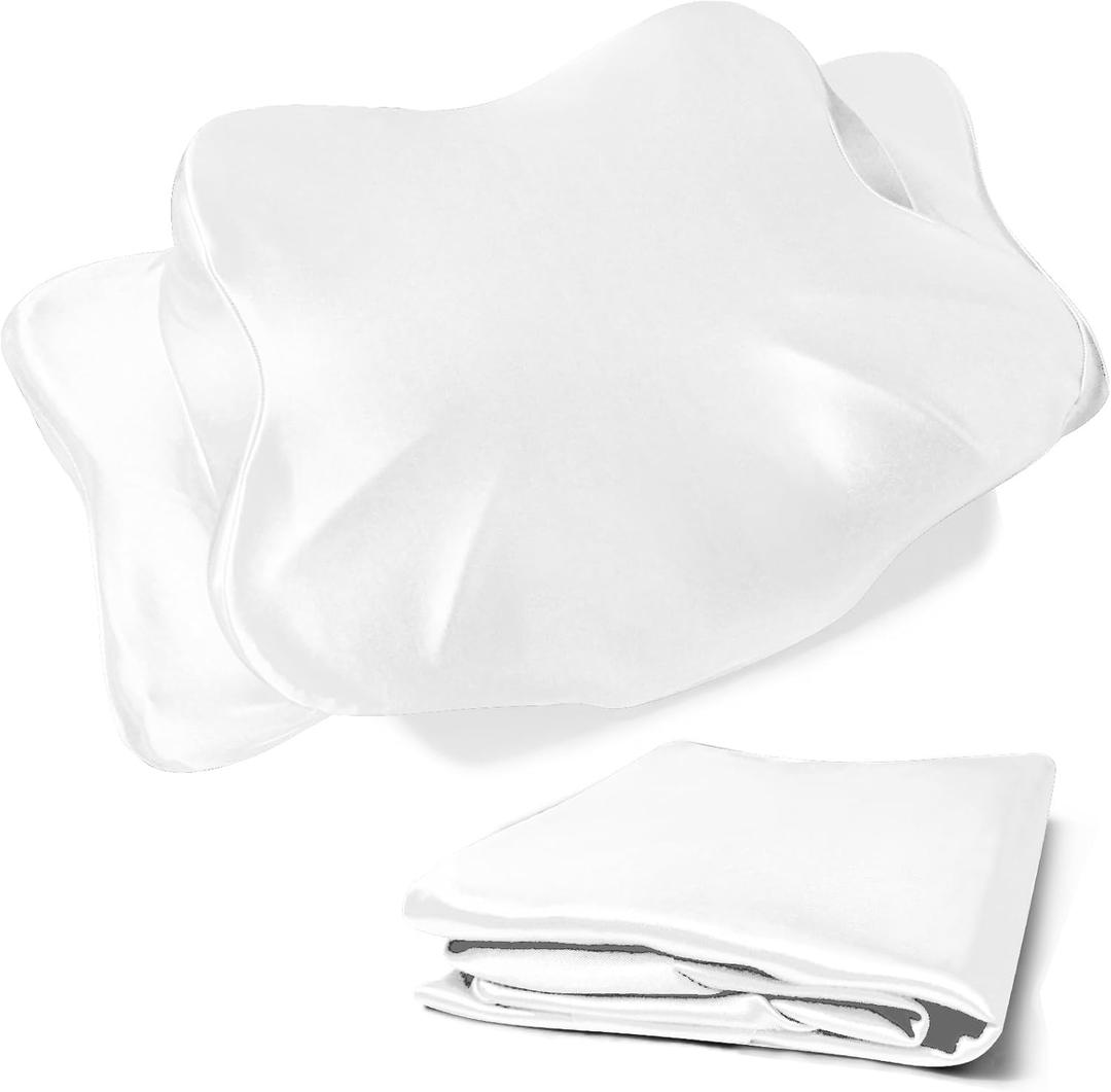 Butterfly Pillowcase for Cervical Pillow, Thickened Soft Fabric, Replacement Cover for Ergonomic Contour Neck Pillow, Zipper Closure, Machine Washable, White Pillowcase Only