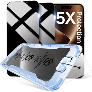 2 x SMARTDEVIL 2 Pack Privacy Screen Protector for iPhone 15 Pro Max, 28 Anti-Spy 9H Tempered Glass, Impact & Scratch Resistant, Auto Dust & Bubble-Free Install Frame, Easy to Install, Case-Friendly