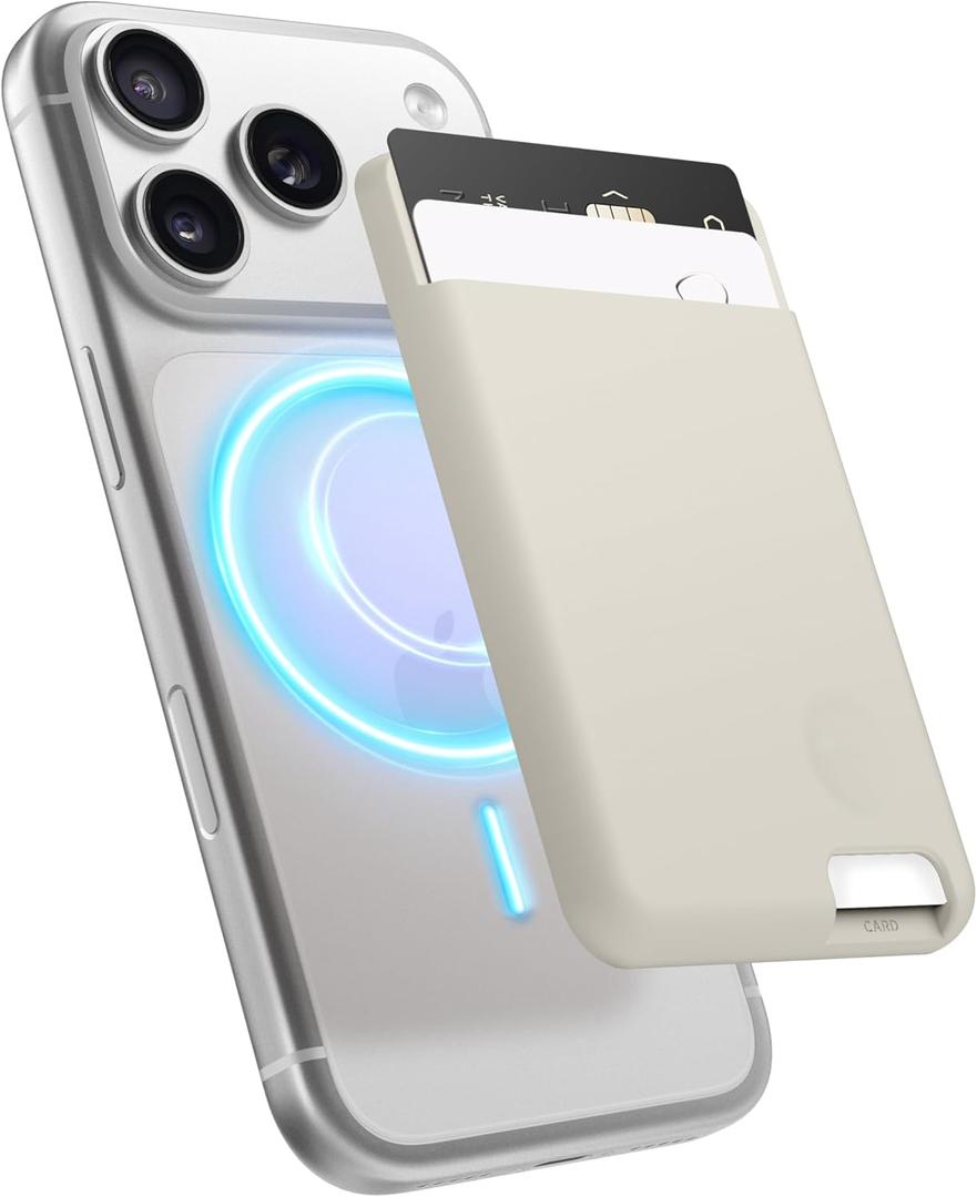 elago Magnetic Wallet Card Holder 2-Cards Compatible with MagSafe for iPhone - Secure Phone Wallet, Long Last Silicone, Scratch and Damage Protection (Stone)