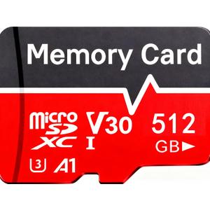 512GB Micro TF Memory Card U3 V30, High Speed Class 10 with SD Adapter for Camera, Security System, GoPro, Action Cam, Dash Cam, Drone, Tablet (512GB)