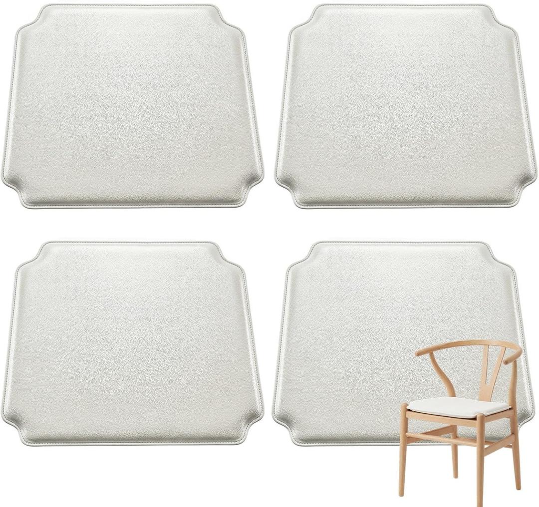 Sintuff 4 Pcs Wishbone Chair Cushions for Dining Chairs, PU Leather Seat Pads with Soft Foam, Compatible with Hans Wegner Style Y Chair, White