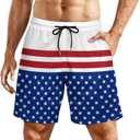 Men's 4th of July Outfits Independence Day Suit USA Flag White Blue Shirt Shorts for American Patriots (White, M)