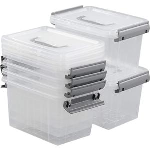 3 Quarts Plastic Storage Container Bin with Latching Lid, Clear Storage Latch Box/Bins, 6 Pack