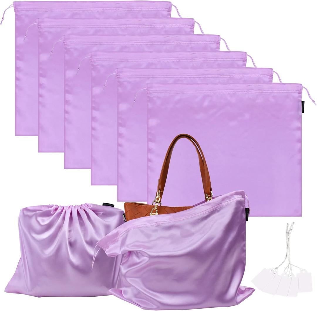 6 Pack Dust Bags for Handbags Silk Dust Cover Bag for Handbags Purses Shoes Boots, Silk Dustproof Drawstring Bag Travel Storage Pouch (Lavender, 23.6  19.6 in)