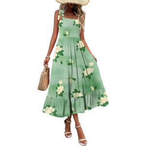 Zeagoo Women Summer Maxi Dress with Pockets 2025 Spaghetti Strap Sundress Casual Flowy Boho Dress Floral Tiered Beach Dress (Large)