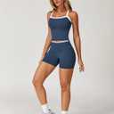 QBGJTD Two Piece Workout Sets For Women Tank Top Matching High Waist Booty Lifting Shorts Gym Yoga Active Wear Outfits (Blue, M)