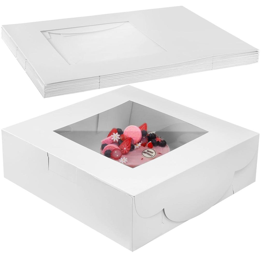 Ireer 10 Pcs 16 x 16 x 5 Inch Cake Boxes with Window White Bakery Boxes Large Pastry Baking Rectangle Cardboard Window Bakery Pastry Containers for Cakes Cupcake Cookie Pie Treat Party Supplies Favors