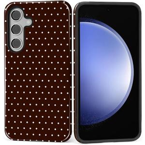 Case for Samsung Galaxy S24 FE, Hybrid Heavy Duty 2 in 1 Full Body Rugged Shockproof Protection Glossy Case for Samsung Galaxy S24 FE Polka Dot Aesthetics Brown