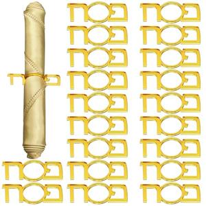 Funnymoom 20 Pcs Passover Decoration Acrylic Napkin Rings for Pesach Seder Disposable Jewish Mirrored Gold Napkin Holder Serviette Ring Holiday Dinner Table Decor Gift