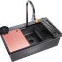 Black Drop In Kitchen Sink 30"x18" Stainless Steel Single Bowl Workstation, 29.5*17.7*10 inch