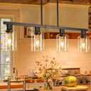 4-Light Kitchen Island Lighting, Black Simplicity Bar Island Lights for Kitchen, Farmhouse Chandelier with Adjustable Height & Clear Glass Shades, Linear Hanging Dining Room Light Fixture Over Table (31in)