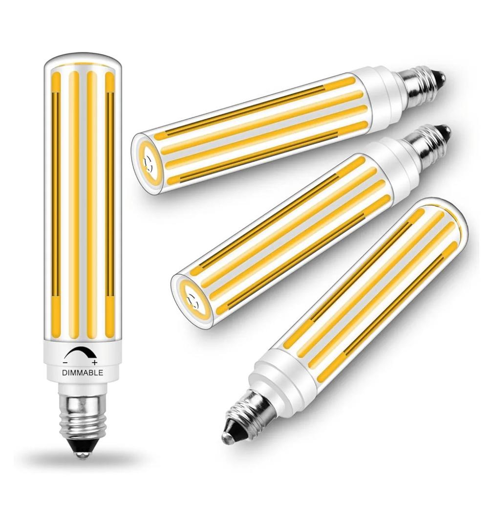Updated Dimmable E11 LED Bulb 100W 120W 150W Halogen Equivalent,120V 10W 1300LM Soft White 2700K,T3/T4 COB Mini Base, JDE11 Dimmable LED Bulbs for Ceiling Fans, Chandeliers,4 Pack
