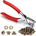 Mudder 301 Pcs Grommet Eyelet Pliers Tool Kit, Fabric Leather Hole Eyelets and Grommets Punch Pliers with 300 Metal Eyelets for Belt Shoes Cloths(1/4 Inch,Bronze)
