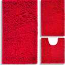 BOANKODU Bathroom Rugs Chenille 3-Piece Extra Soft and Absorbent Shag Bathroom Rugs, Machine Wash Mat, Strong PVC Non-Slip Underside, Plush Carpet Mats (Red) (2'8" x 1'8" (16x24"+20x32"+20x20"U shape)