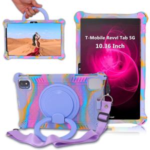 ATOOZ for T-Mobile Revvl Tab 5G 10.36 Inch Silicone Case with 360 Rotation Bracket, Shoulder Strap & Touch Pen (Camouflage Purple)