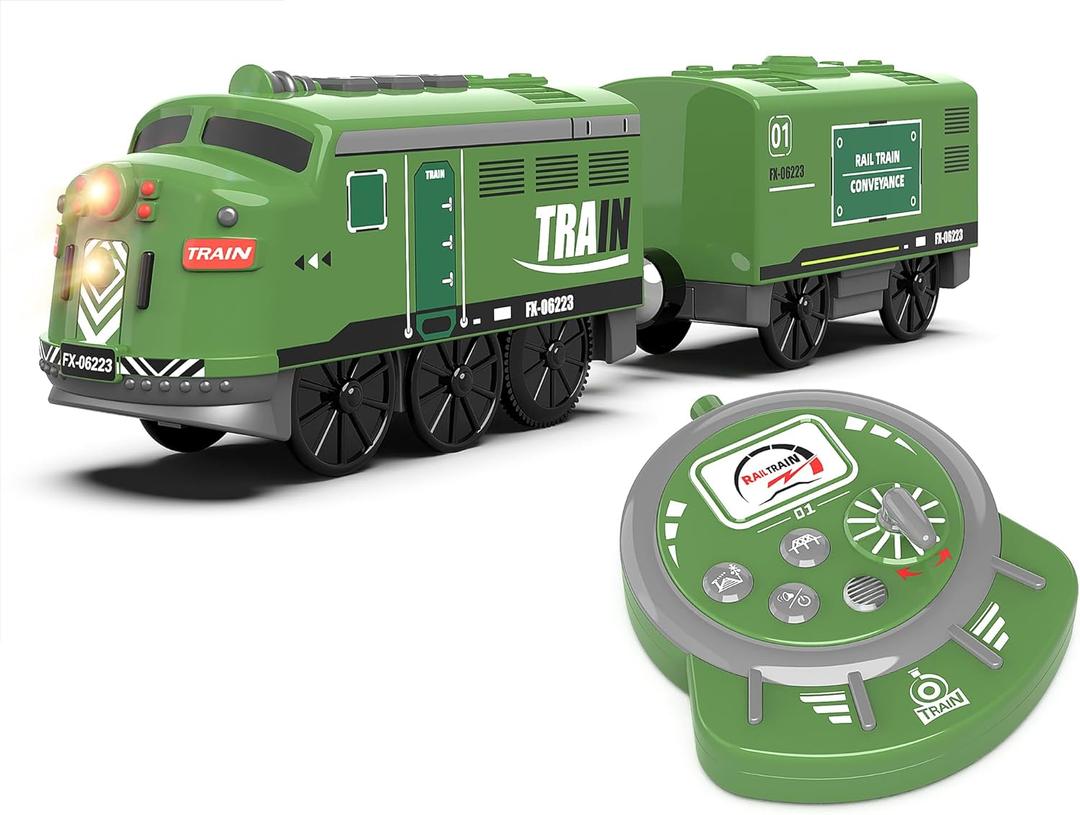 Train Toy Remote Control Locomotive, Motorized Train Set for Wooden Track, Electric Trains with Sound & Lighting Effects Compatible with Thomas, Brio, Chuggington