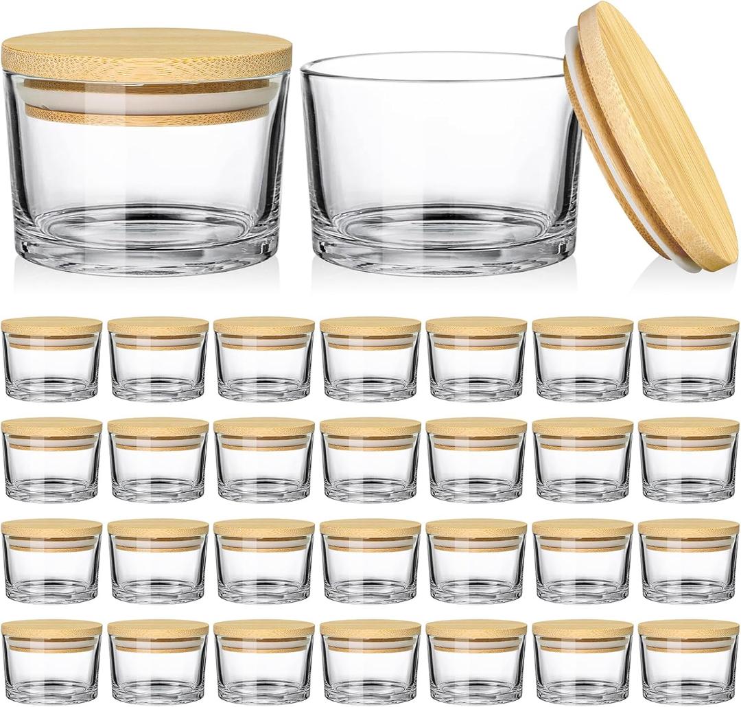 SUPMIND 30 Pack 4oz Clear Candle Jars, Small Wide Mouth Glass Empty Jars with Bamboo Lids for Making Candle, Bulk Container
