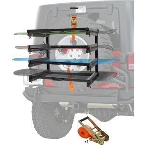 Spare Tire Ski Rack with Two Ratchet Straps, Fits All Full-Size Spare Tire, Accommodates 8 Snowboards & 16 Skis Carrier, Compatible with Most Wrangler Bronco SUVs