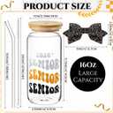 Hushee Class of 2027 Senior Night Gifts 16 oz Glass Water Bottle with Lids Straws Glitter Bow Straw Topper Senior 2027 Tumbler Graduation Gift for Her Women Team Coach Player(Black)