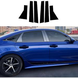 6 PCS Stainless Steel Glossy Black Window Pillar Post Trims for Honda 11th Gen Civic 4-Door Sedan 2022 2023 2024 2025,Body Exterior Accessories,Window Center Pillar Decorative Decals