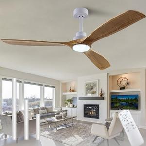 QUTWOB New Ceiling Fan With Light (White + Raw wood, 60 inch, With Light)