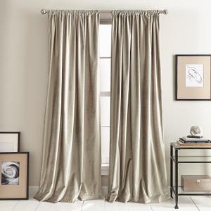 DKNY Modern Knotted Velvet Lined Window Curtains for Living Room or Bedroom - 50" x 96" - Set of 2 Matching Curtain Panels - Champagne Beige