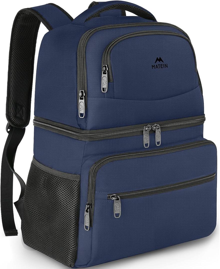 MATEIN Cooler Backpack, 26 Cans Insulated Lunch Backpack for Men Women, Leakproof Double Layer Lunch Cooler Bag Lightweight Soft Lunch Backpack with Cooler Compartment, Beach Camping Hiking Beer Gifts (Blue)