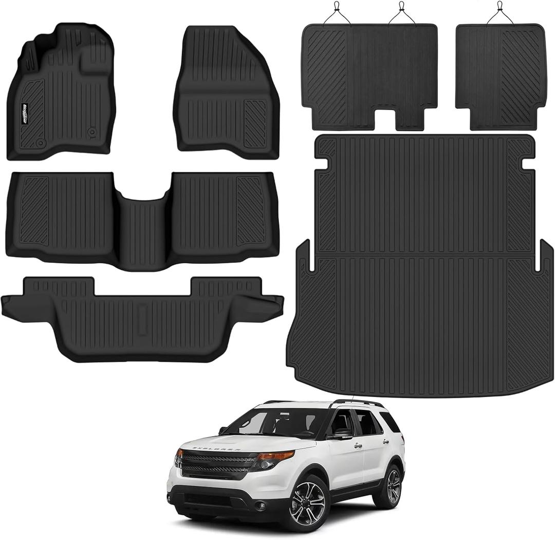 Floor Mats for Ford Explorer 2011-2014, Trunk Mat and Backrest Mat All Weather TPE Protector for Ford Explorer Accessories