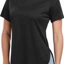 MIER Womens UPF 50+ Sun Protection Workout Tops Short Sleeve UV SPF T-Shirts for Athletic Gym Exercise Yoga, Dry Fit (Black, L)