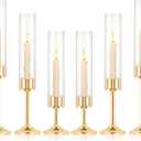 Glod Glass Hurricane Candle Holder for Taper Candles 6 Pcs Candlestick Holders (13" 15" 17") Bulk with Windproof Cylinder for Tabletop Wedding Home Decor (Gold)