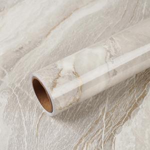 VEELIKE 15.7''x118'' Beige Gold Liquid Marble Contact Paper for Countertops Peel and Stick Waterproof Granite Countertop Paper Self Adhesive Marble Wallpaper Vinyl Roll for Kitchen Bathroom Table Wall