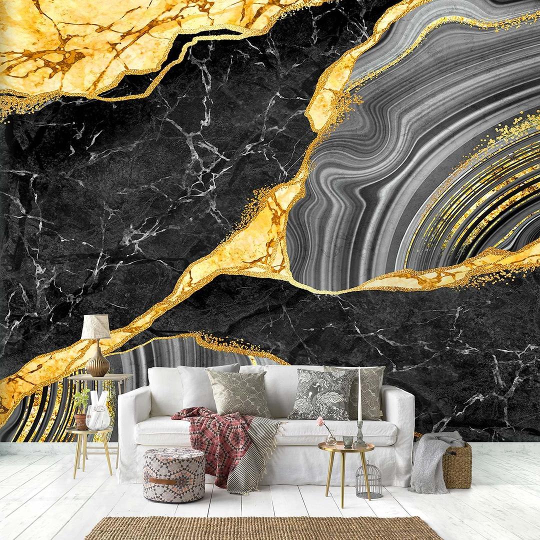 Black Gold Marble Wallpaper for Bedroom Decor (Not Peel and Stick) (140" x 102", M20)