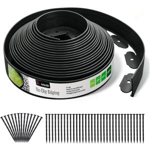 A ANLEOLIFE 60FT Plastic Landscape Edging, 2" Tall No-Dig Black Garden Border with 72 Spikes, Heavy-Duty Flexible Lawn Coil, Grass Barrier & Easy Install