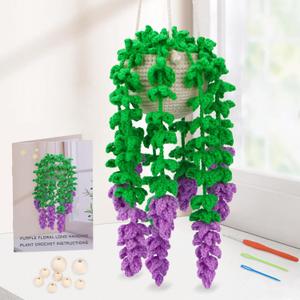 Kogyxe Beginners Crochet Kit, Amigurumi Crochet Starter Kits w Step-by-Step Video Tutorials, Hanging Potted Plants Knitting Starter Pack for Beginners Decoration, Wisteria Flower (40%+ Yarn)