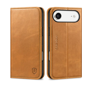 SHIELDON Wallet Case for iPhone Air 6.5" | Genuine Leather, Book Design, RFID Blocking Credit Card Slots, Magnetic Closure, Shock Absorbing Phone Cover 2025 - Retro Light Brown