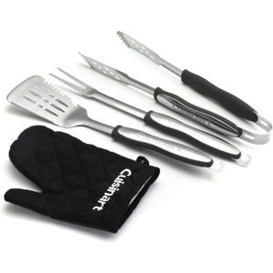 Cuisinart 3Piece Stainless Steel BBQ Grilling Tool Set with Grill Glove Outdoor Grill Accessories, Perfect Grilling Gift for Men, Dads & Grill Masters, CGS-134BL